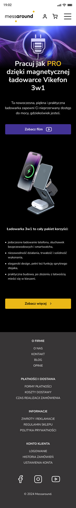 Landing page mobile - projekt dla sklepu Messaround